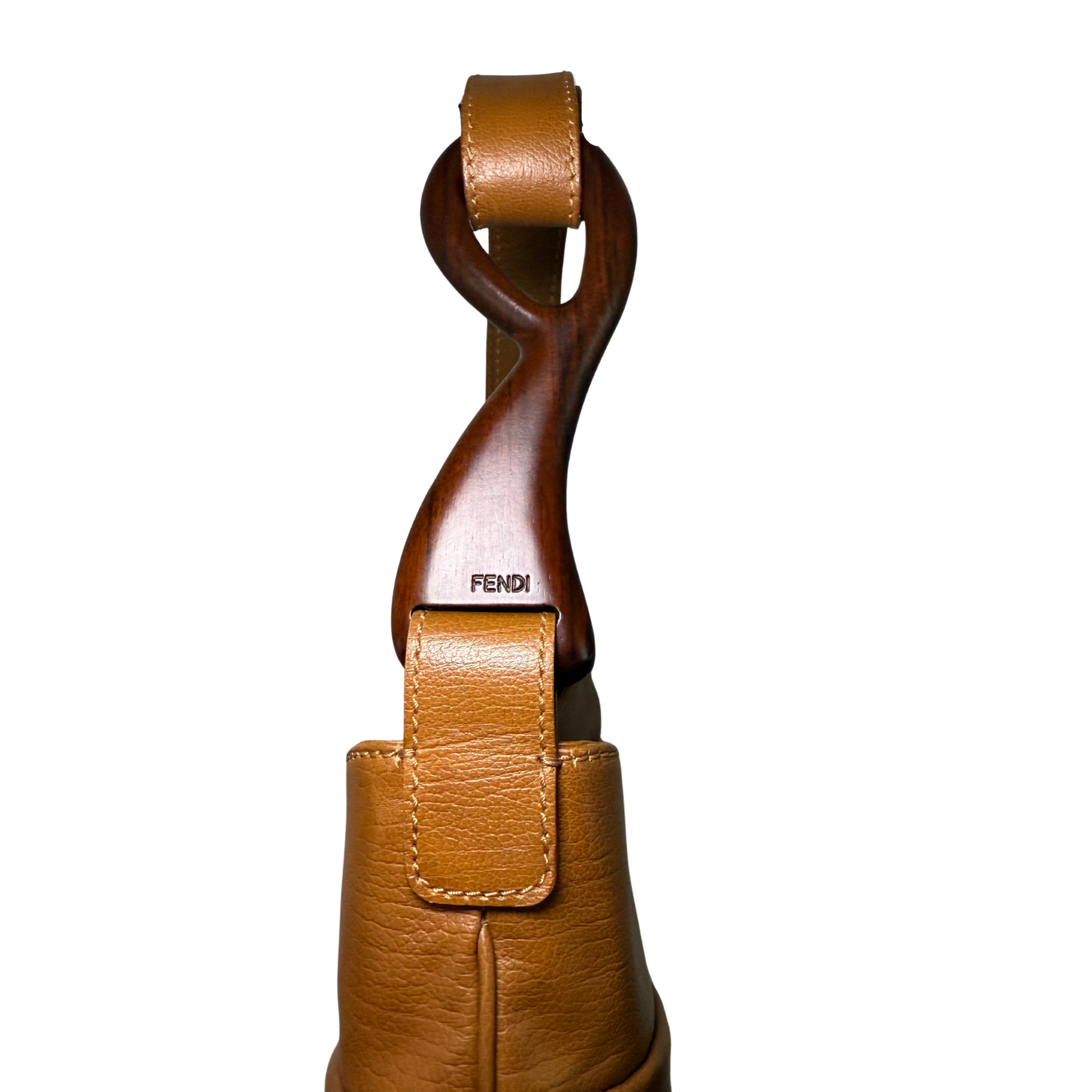 Brown leather and wooden strap with Fendi logo