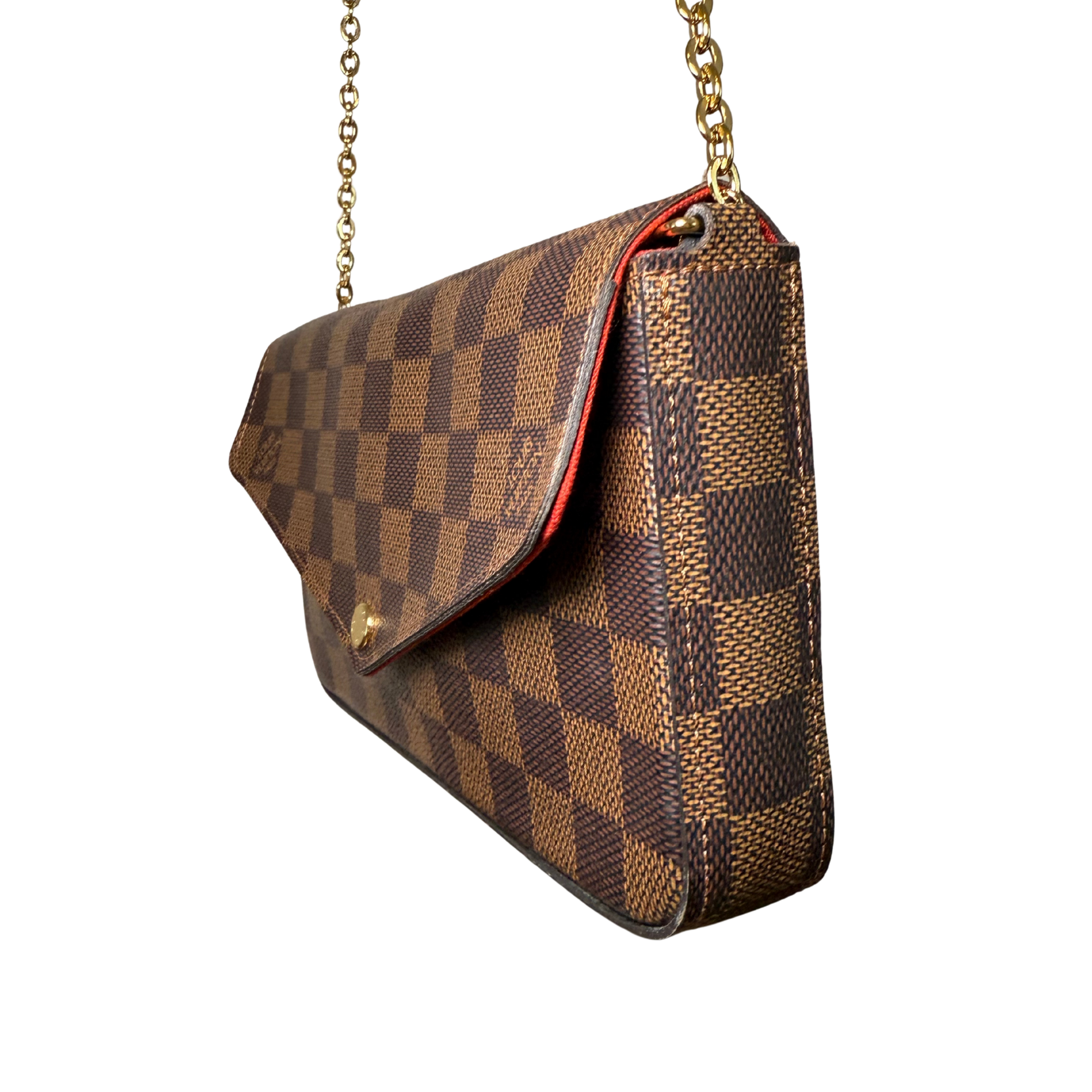 Brown checkered handbag with gold chain Louis Vuitton Pochette Félicie