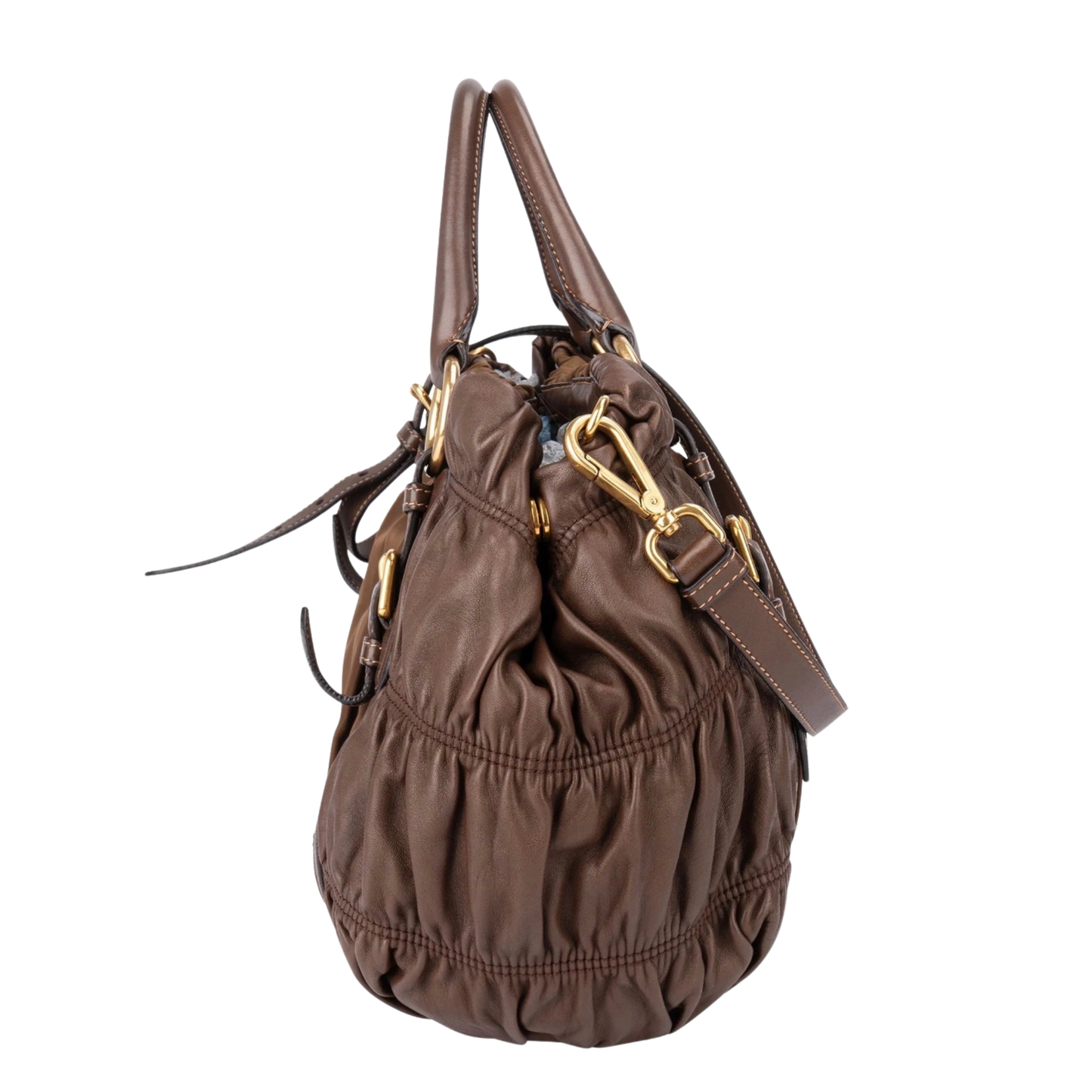 Leather details on Pre-loved Prada Handbag