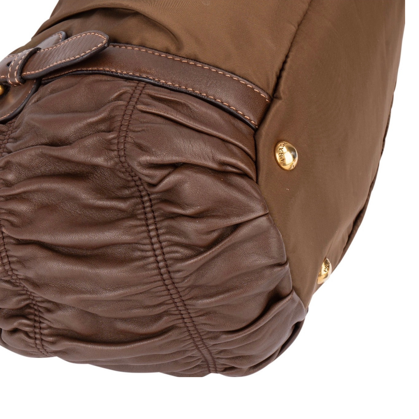 close up base view of vintage Prada handbag in great condition