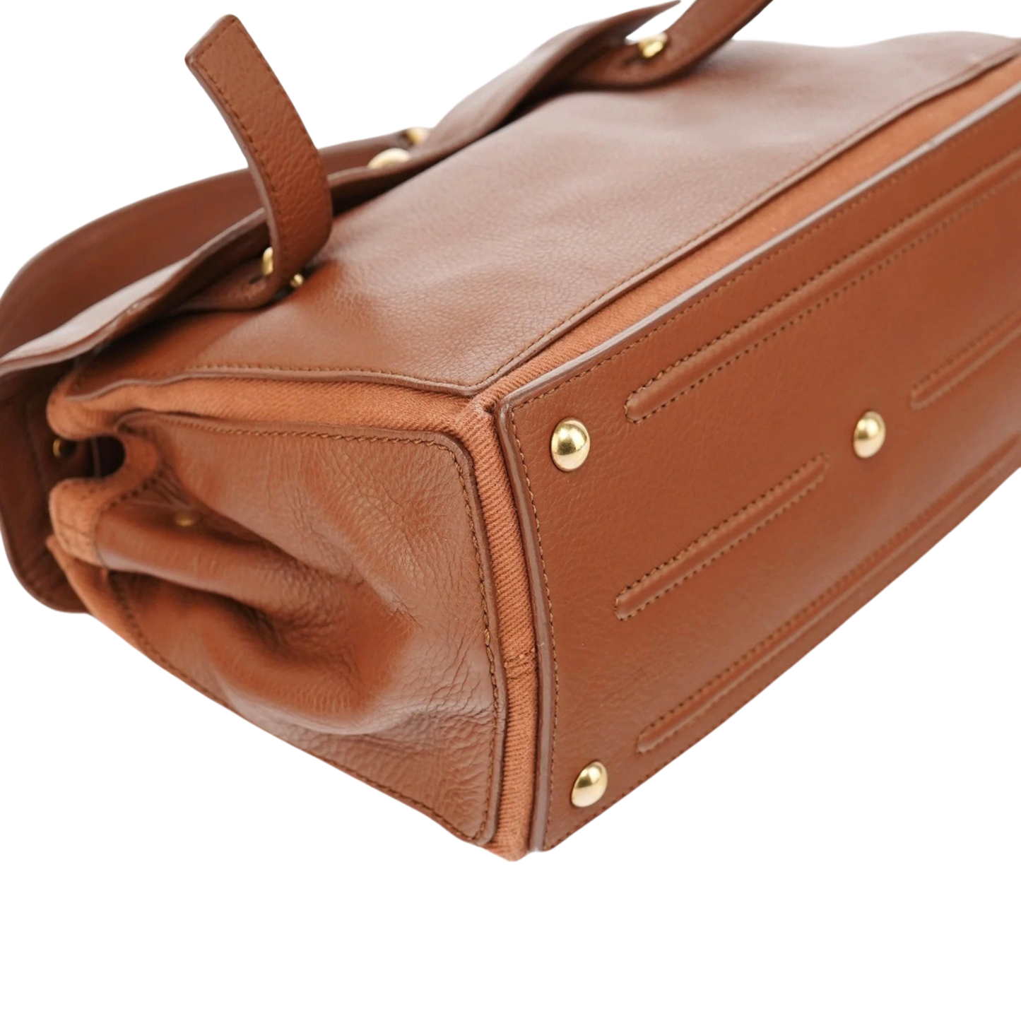 Close-up of a brown YSL leather handbag n great condition