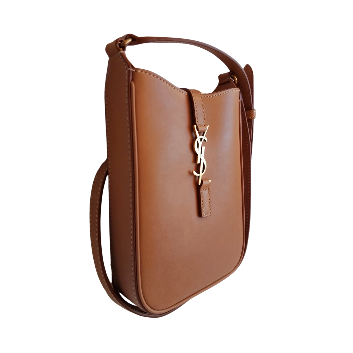 side view ofSaint Laurent Le 5 à 7 Handbag with gold hardware