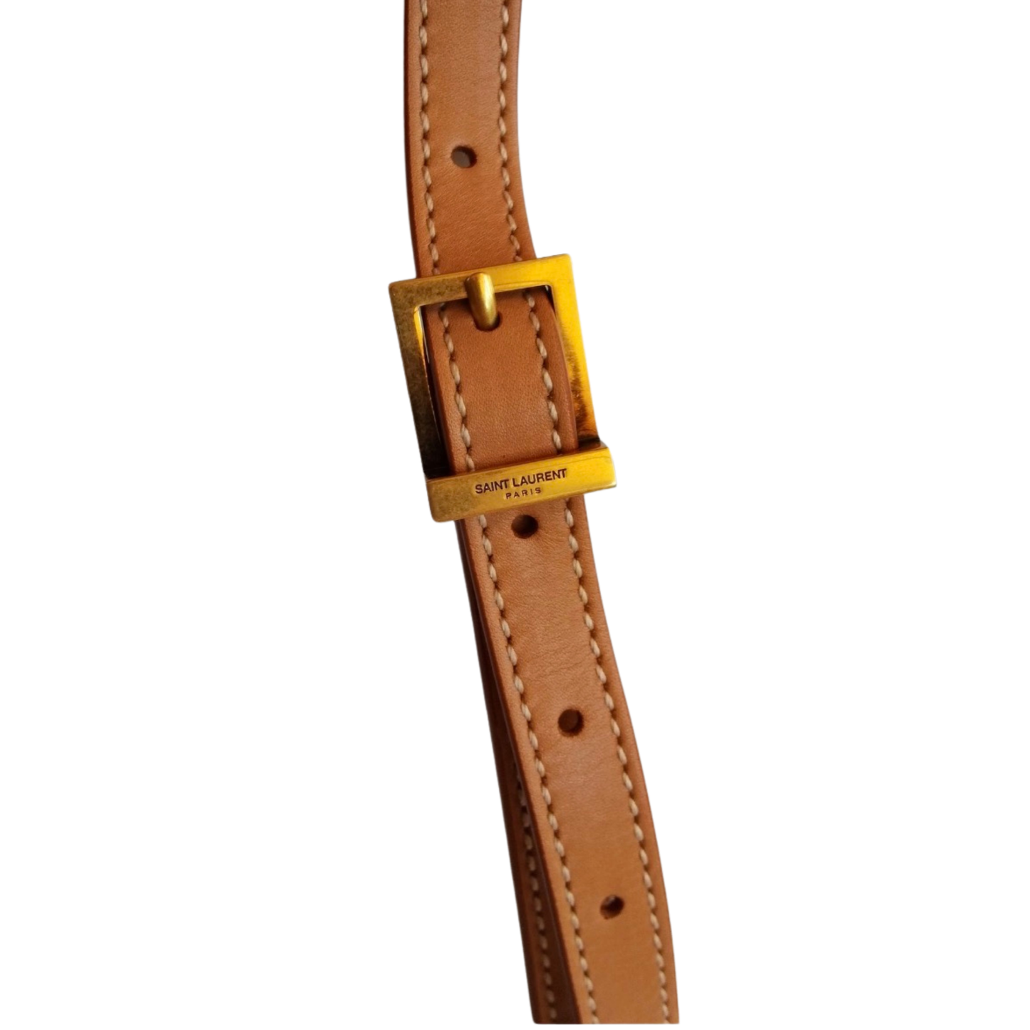 Brown leather strap with gold buckle on a a Saint Laurent Le 5 à 7 Handbag