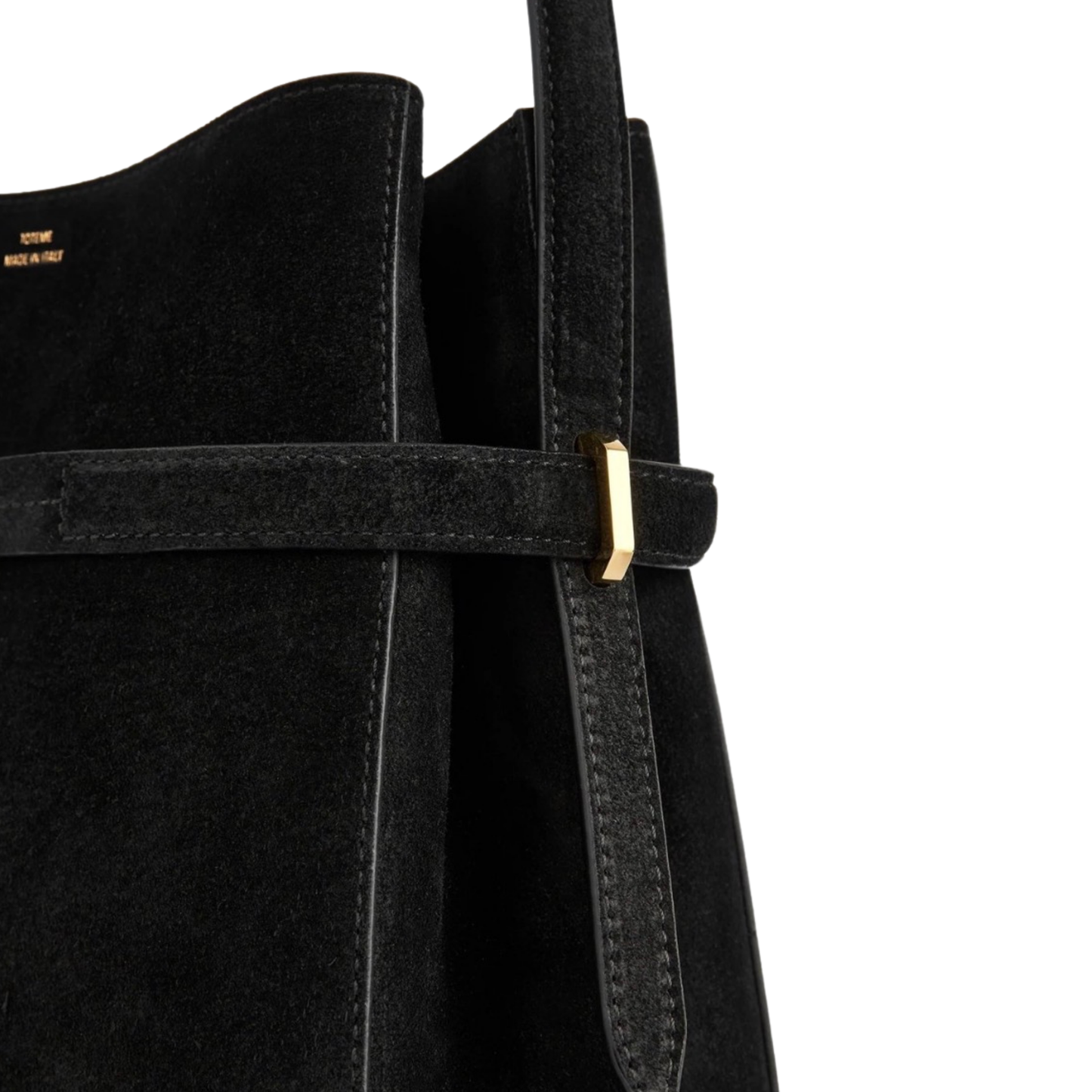 close up of black suede fabric on mew Toteme designer bag