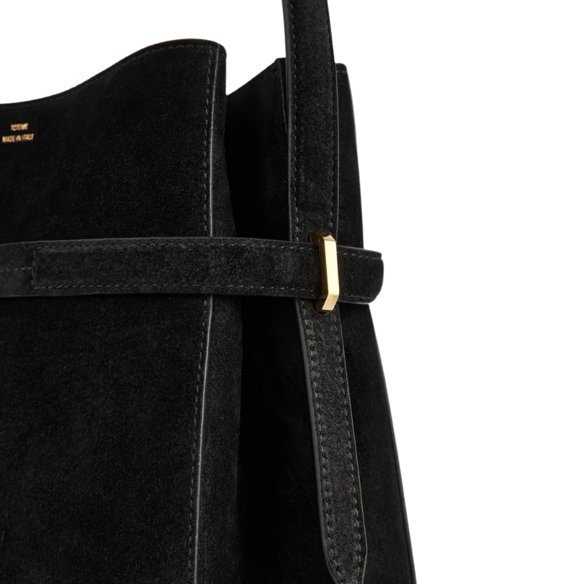 close up of black suede fabric on mew Toteme designer bag